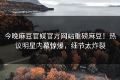 今晚麻豆官媒官方网站重磅麻豆！热议明星内幕惊爆，细节太炸裂