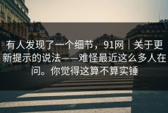 有人发现了一个细节，91网｜关于更新提示的说法——难怪最近这么多人在问。你觉得这算不算实锤