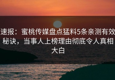 速报：蜜桃传媒盘点猛料5条亲测有效秘诀，当事人上榜理由彻底令人真相大白