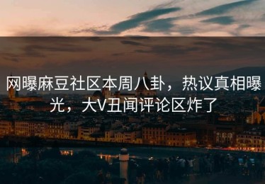 网曝麻豆社区本周八卦，热议真相曝光，大V丑闻评论区炸了
