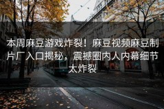 本周麻豆游戏炸裂！麻豆视频麻豆制片厂入口揭秘，震撼圈内人内幕细节太炸裂