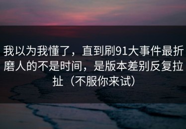 我以为我懂了，直到刷91大事件最折磨人的不是时间，是版本差别反复拉扯（不服你来试）